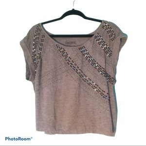 Off Shoulder Gray Crop Top Sequins Black Silver